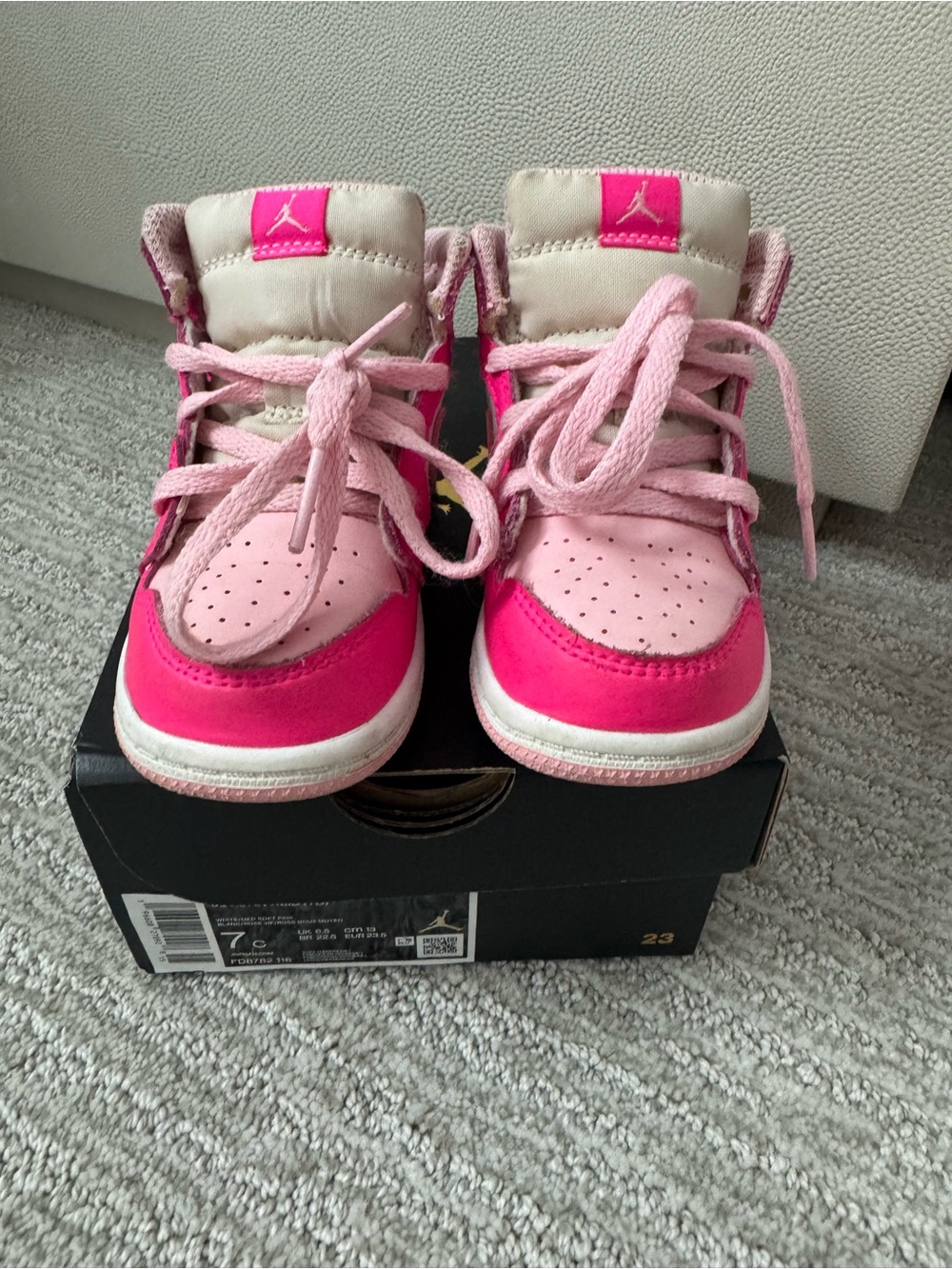 Jordan Kids High-Top Sneakers in Light Pink & Hot Pink